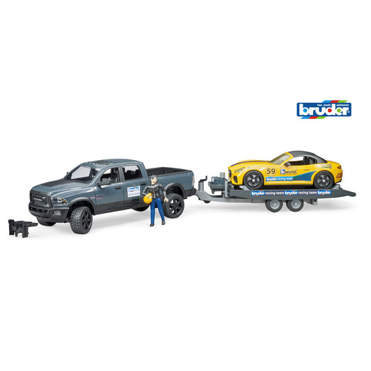 Bruder 02504 Ram Power Wagon En Roadster Bruder Racing Team + Figuur 1:16