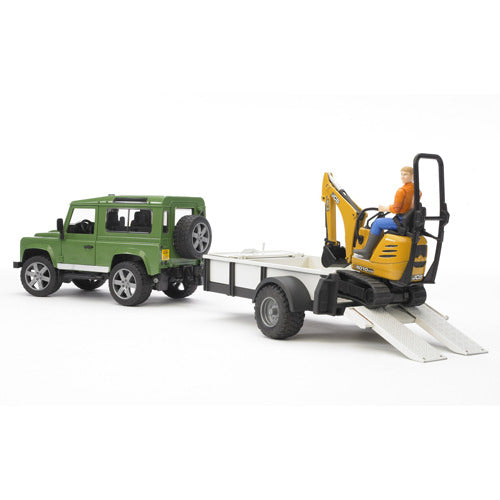 Bruder Landrover + Aanhanger Met Graafmachine