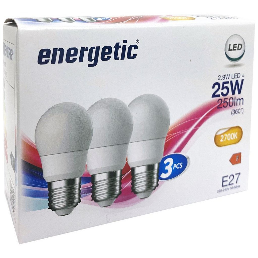 Energetic Led Lampen Kogel E27 25W Mat Wit 3 Stuks