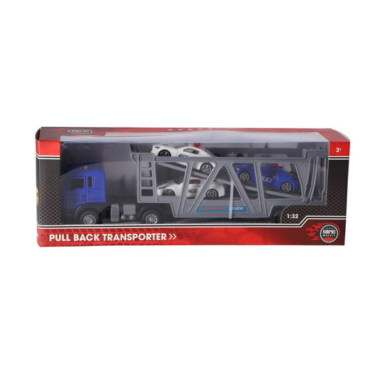 Rapid Wheels Die-Cast Pull-Back Transporter + 3 Voertuigen 1:32