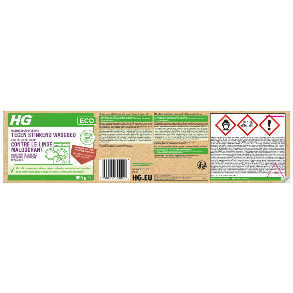 Hg Eco Wasmiddeltoevoeging Tegen Stinkend Wasgoed 500 G