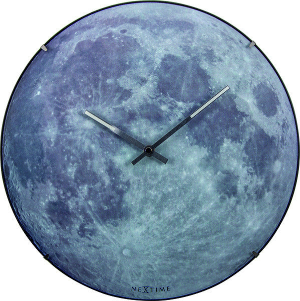 Nextime Ne-3164 Wandklok Dia. 35 Cm, Bol Glas, 'Blauw Moon Dome'