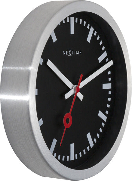 Nextime Ne-3998Stzw Wandklok 'Station' Ø19 Cm, Geborsteld Aluminium Zwart