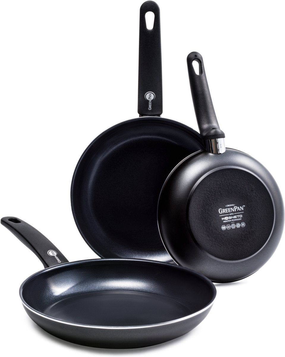 Greenpan Cambridge Black Koekenpan set 3 stuks 20 cm, 24 cm en 28 Doozies.nl