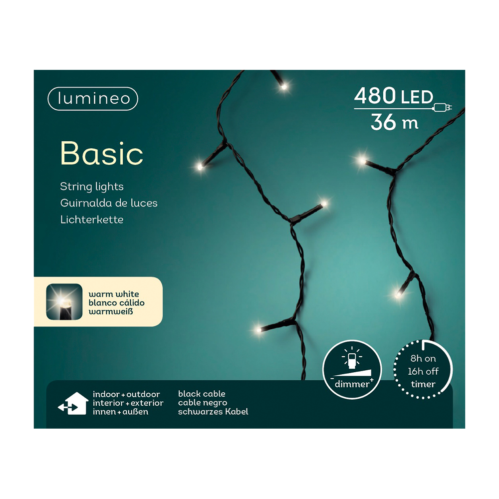 Lumineo Kerst Basic lights LED - zwart - warm wit - 3600CM Doozies.nl