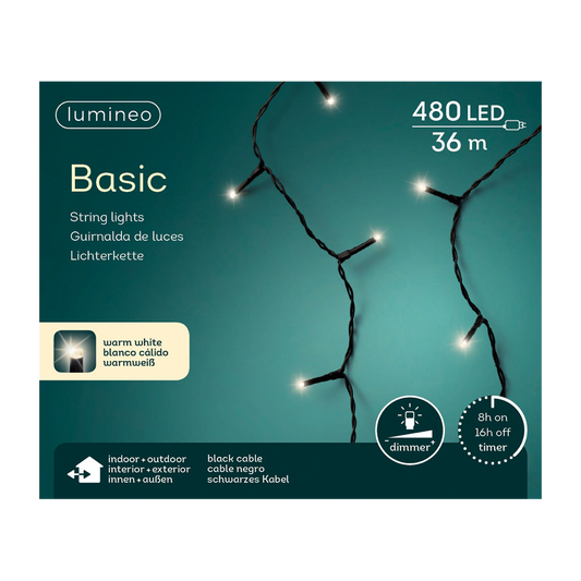 Lumineo Kerst Basic lights LED - zwart - warm wit - 3600CM Doozies.nl